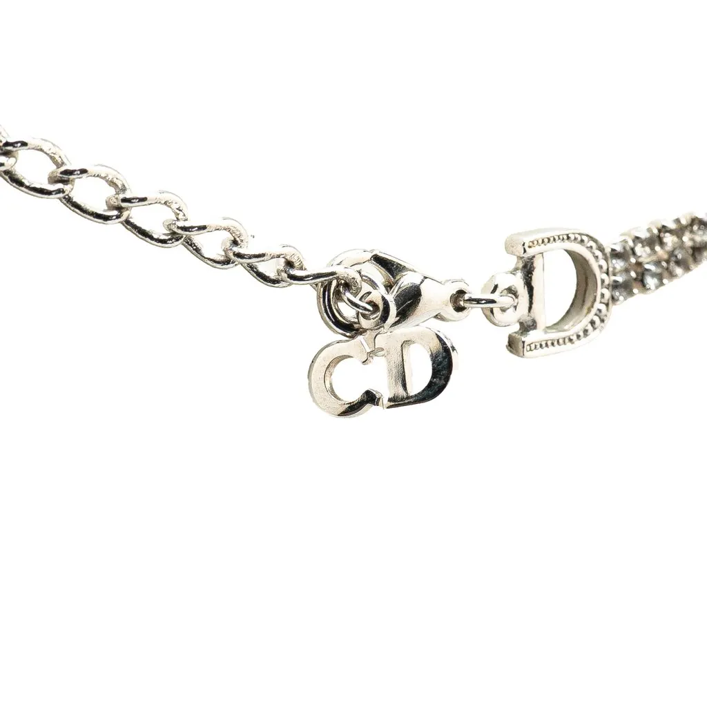 Dior Silver Double Chain Crystal D Logo Pendant Necklace Silver Silver Very good - Inside View