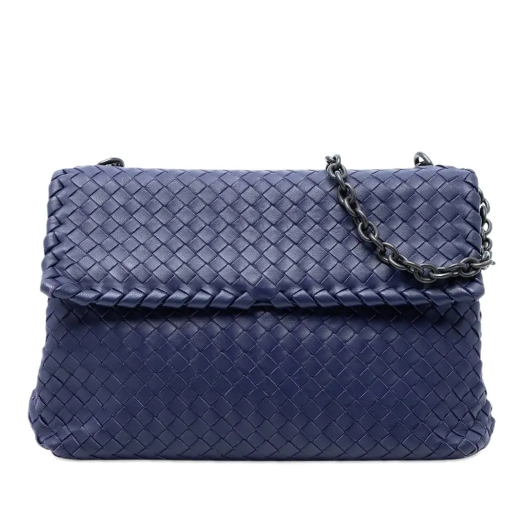 Bottega Veneta Medium Nappa Intrecciato Olimpia Shoulder Bag Blue Leather Very good - Front View