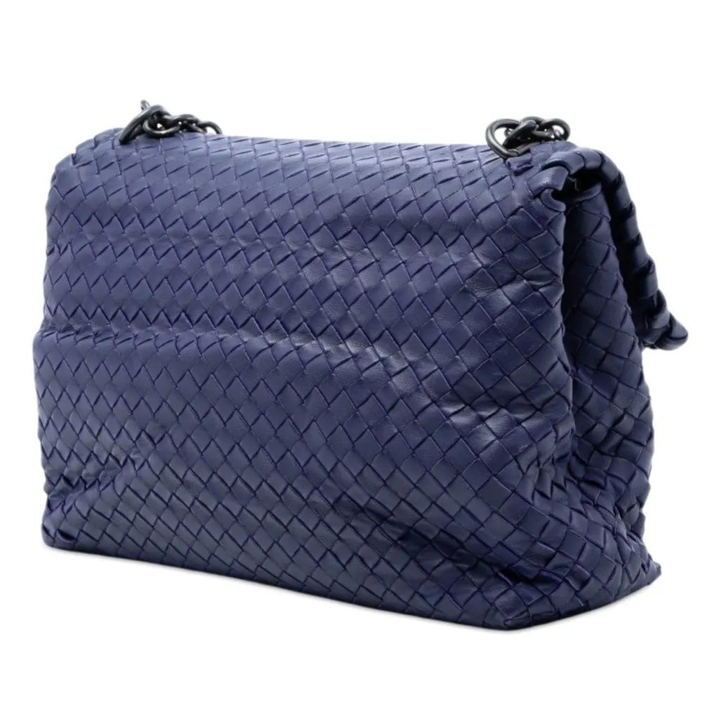 Bottega Veneta Medium Nappa Intrecciato Olimpia Shoulder Bag Blue Leather Very good - Back View