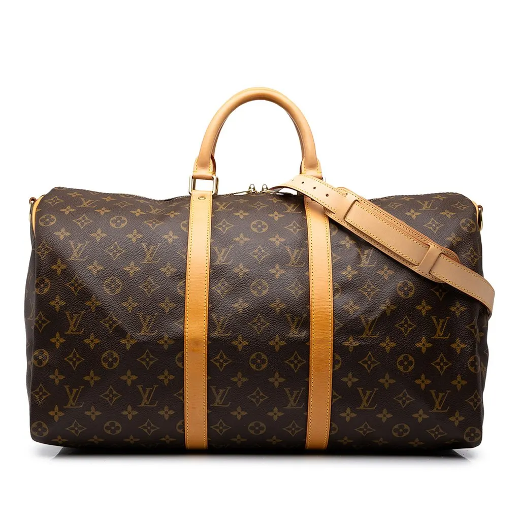 Louis Vuitton Monogram Keepall Bandouliere 50 Brown Canvas Good - Front View