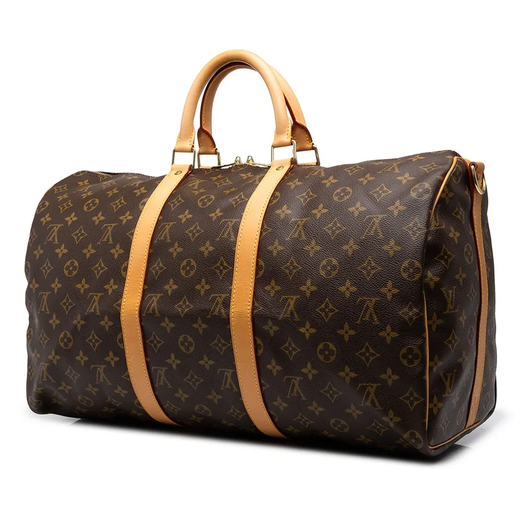 Louis Vuitton Monogram Keepall Bandouliere 50 Brown Canvas Good - Back View