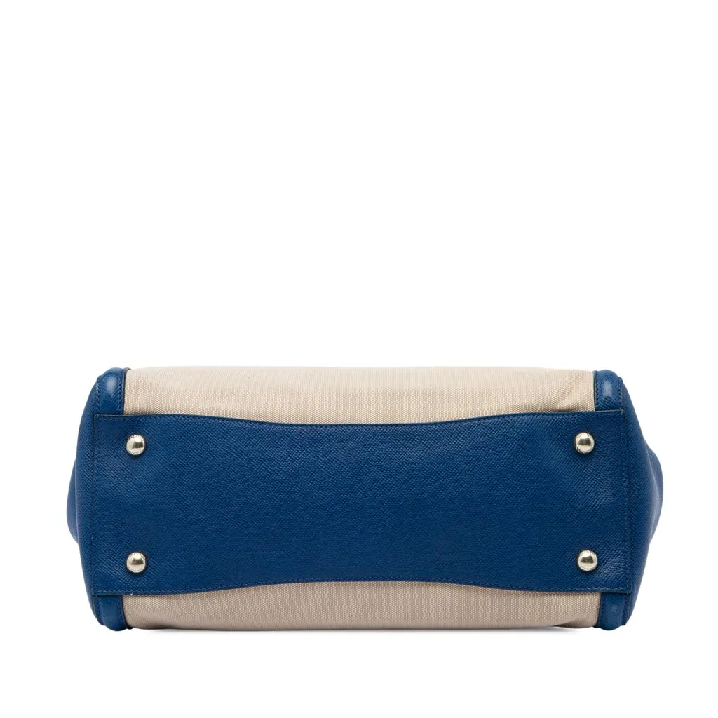 Prada Saffiano Cuir Trimmed Canapa Satchel Beige Canvas Very good - Inside View