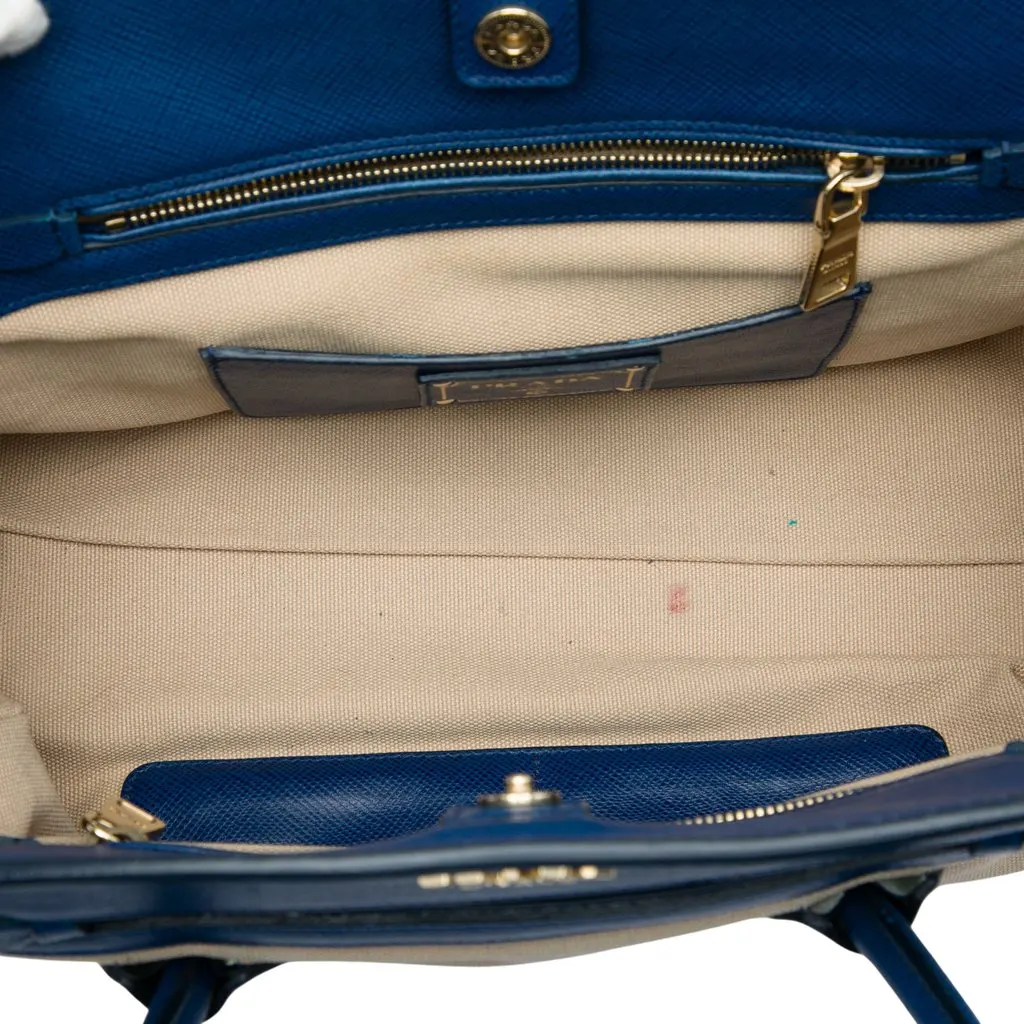 Prada Saffiano Cuir Trimmed Canapa Satchel Beige Canvas Very good - Model View