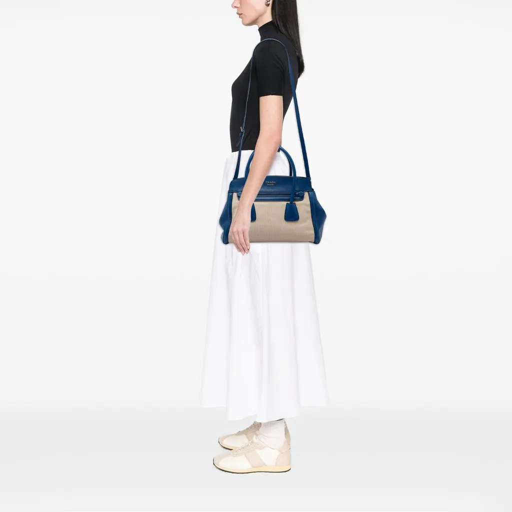 Prada Saffiano Cuir Trimmed Canapa Satchel Beige Canvas Very good - Box View