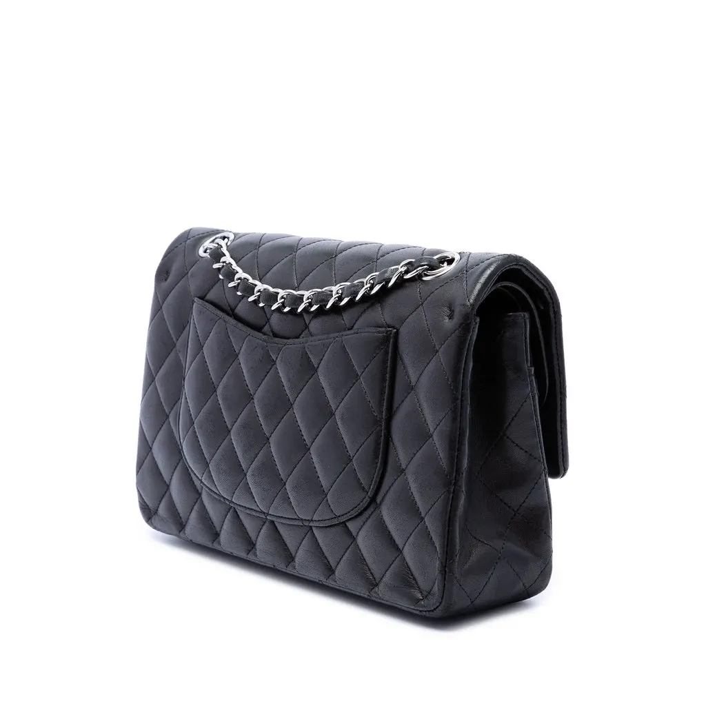 Chanel Medium Classic Lambskin Double Flap Black Leather Very good - Back View