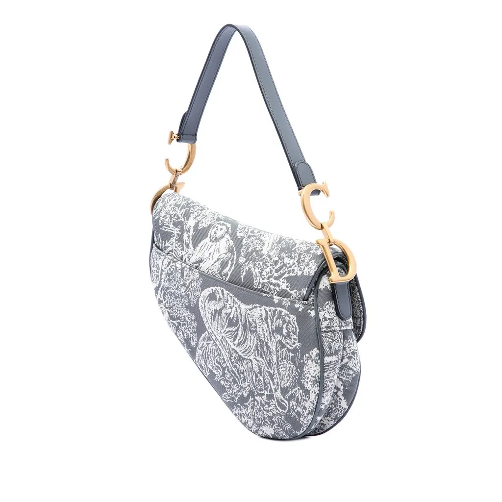 Dior Canvas Embroidered Reverse Toile De Jouy Saddle Bag Grey Very good - Back View