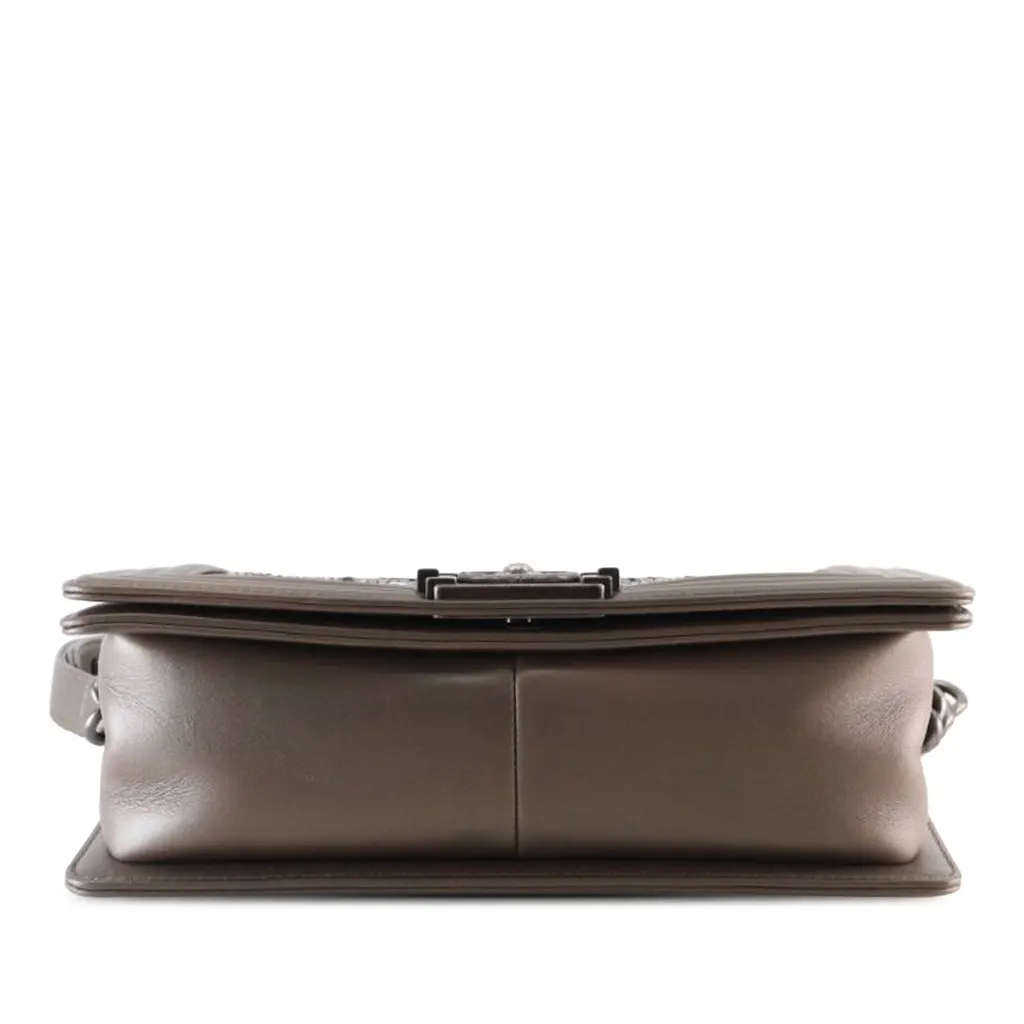 Chanel Old Medium Metallic Goatskin Crystal Boy Flap Brown Leather Very good - Inside View