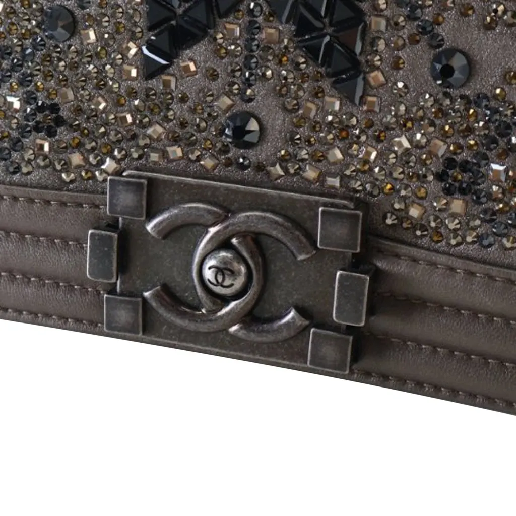 Chanel Old Medium Metallic Goatskin Crystal Boy Flap Brown Leather Very good - Box View