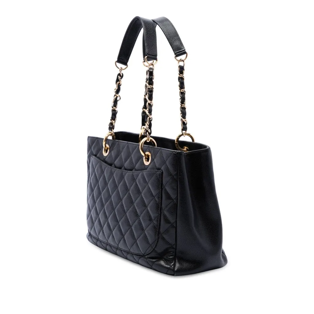 Chanel Caviar Grand Shopping Tote Black Leather Very good - Back View