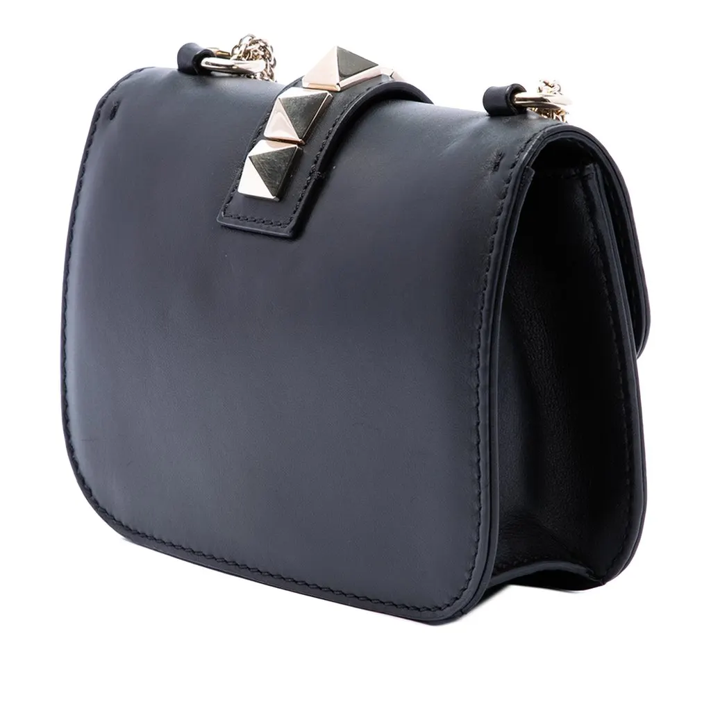 Valentino Small Leather Rockstud Glam Lock Crossbody Black Leather Very good - Back View