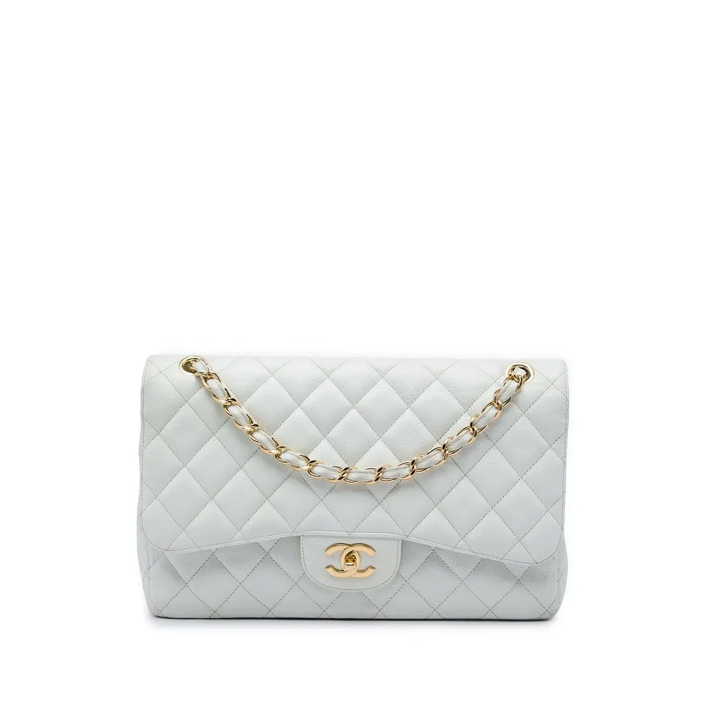 Chanel Jumbo Classic Caviar Double Flap White Leather Very good - Front View