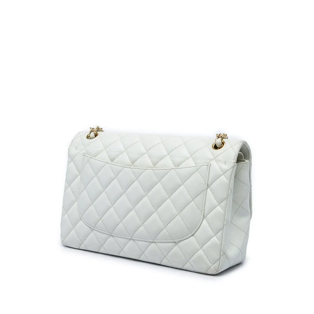 Chanel Jumbo Classic Caviar Double Flap White Leather Very good - Back View