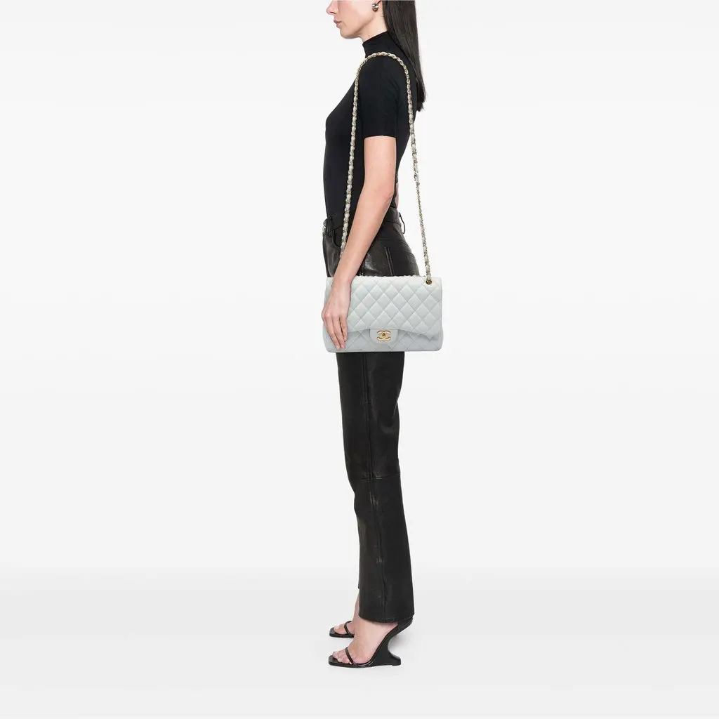 Chanel Jumbo Classic Caviar Double Flap White Leather Very good - Box View