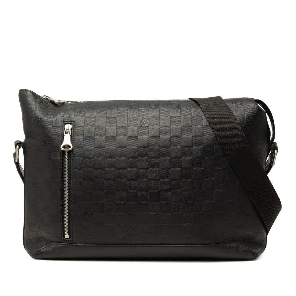Louis Vuitton Damier Infini Discovery Messenger MM Black Leather Good - Front View