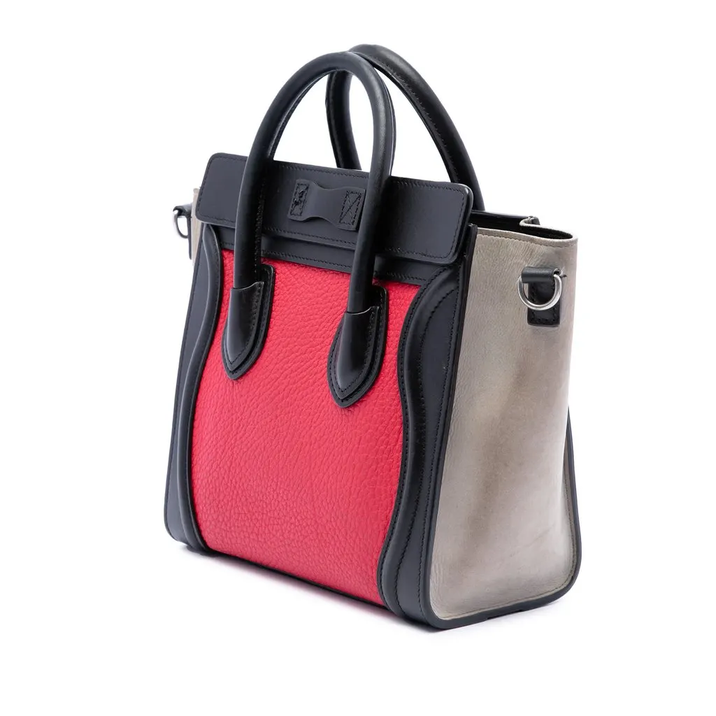 Celine Nano Tricolor Nubuck and Calfskin Luggage Tote Red Leather Very good - Back View