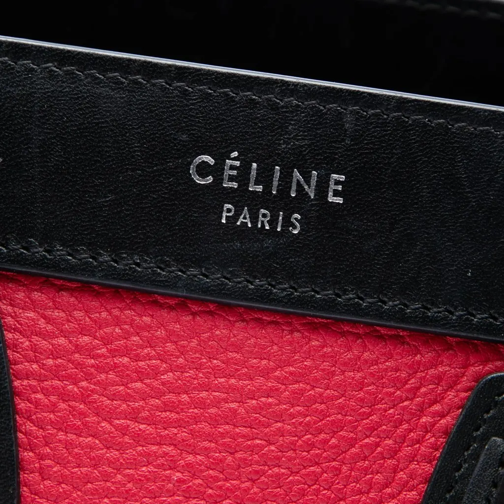 Celine Nano Tricolor Nubuck and Calfskin Luggage Tote Red Leather Very good - Box View