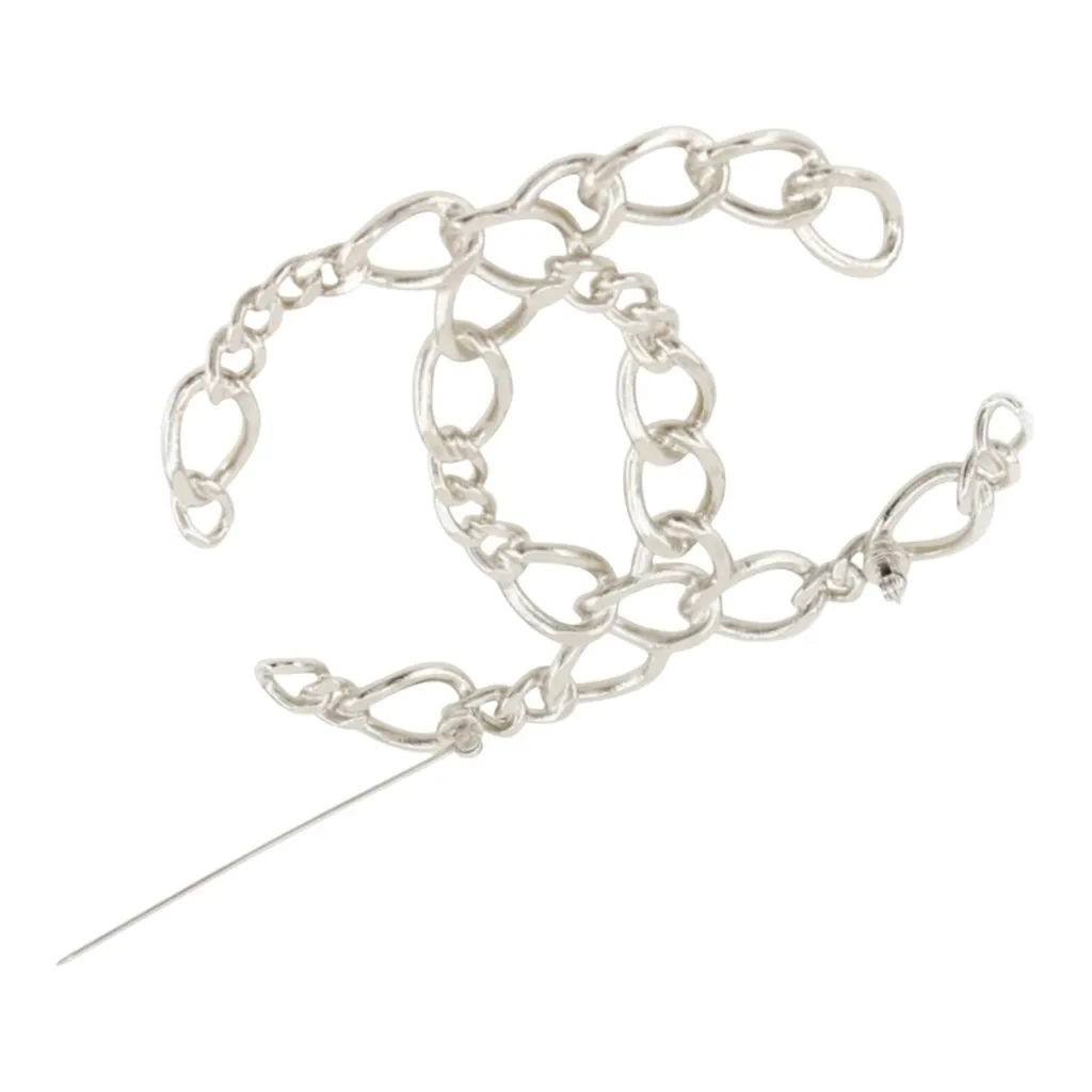 Chanel CC Brass Openwork Chain Brooch Silver Metal Very good - Front View