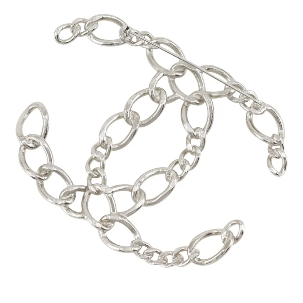 Chanel CC Brass Openwork Chain Brooch Silver Metal Very good - Back View