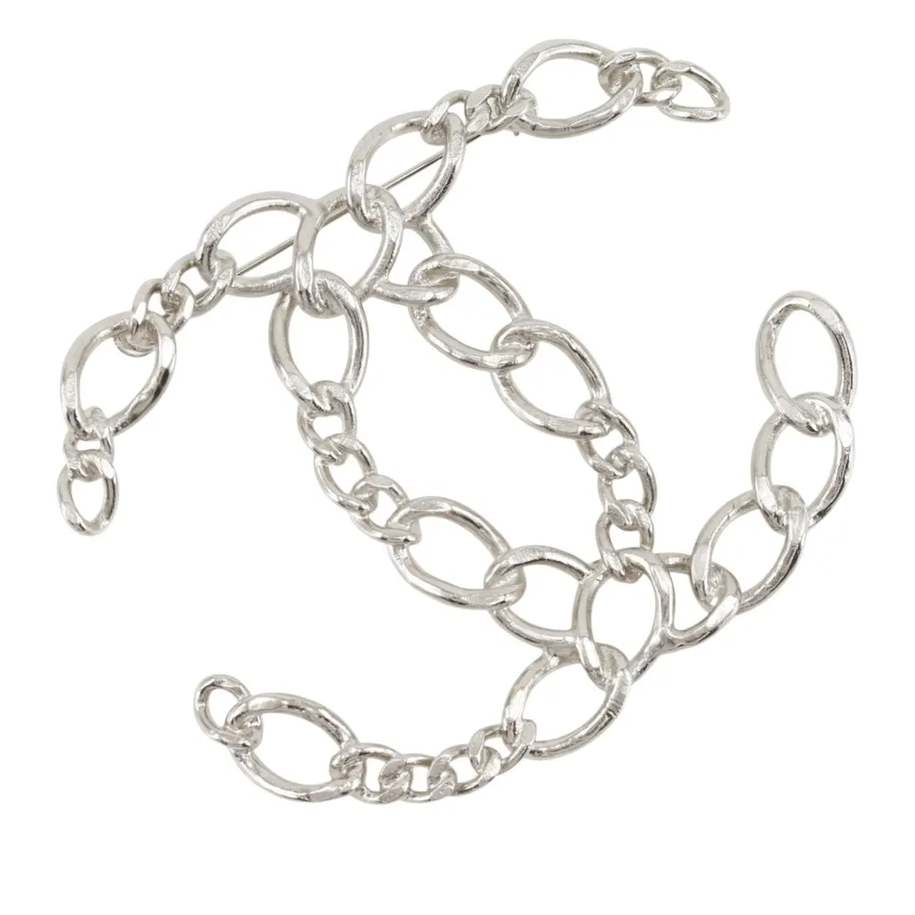 Chanel CC Brass Openwork Chain Brooch Silver Metal Very good - Inside View