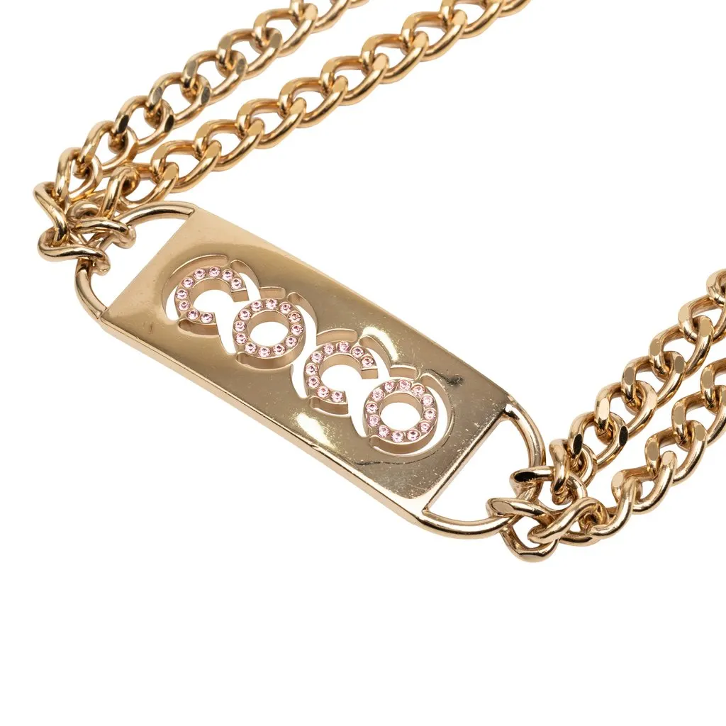 Chanel Gold Plated Strass Coco Plaque Double Chain Belt Gold Metal Very good - Front View