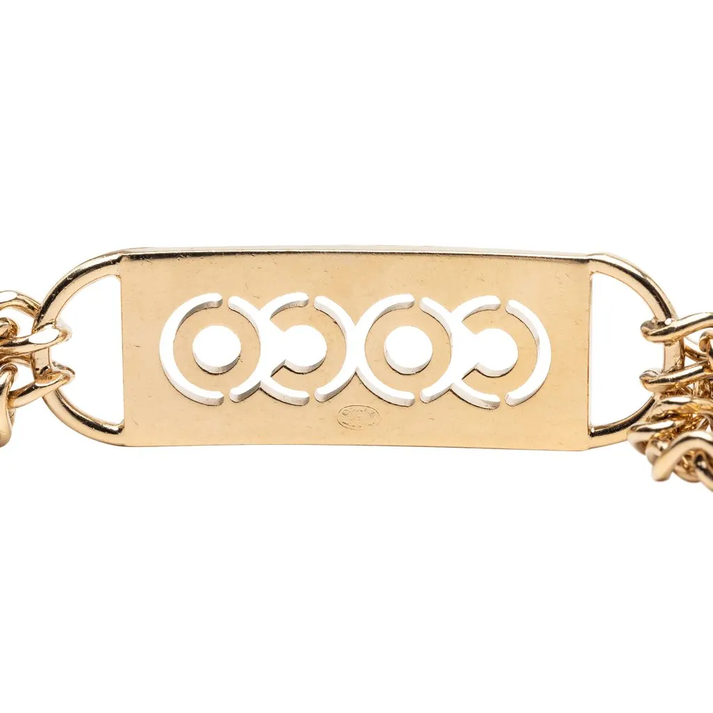 Chanel Gold Plated Strass Coco Plaque Double Chain Belt Gold Metal Very good - Back View