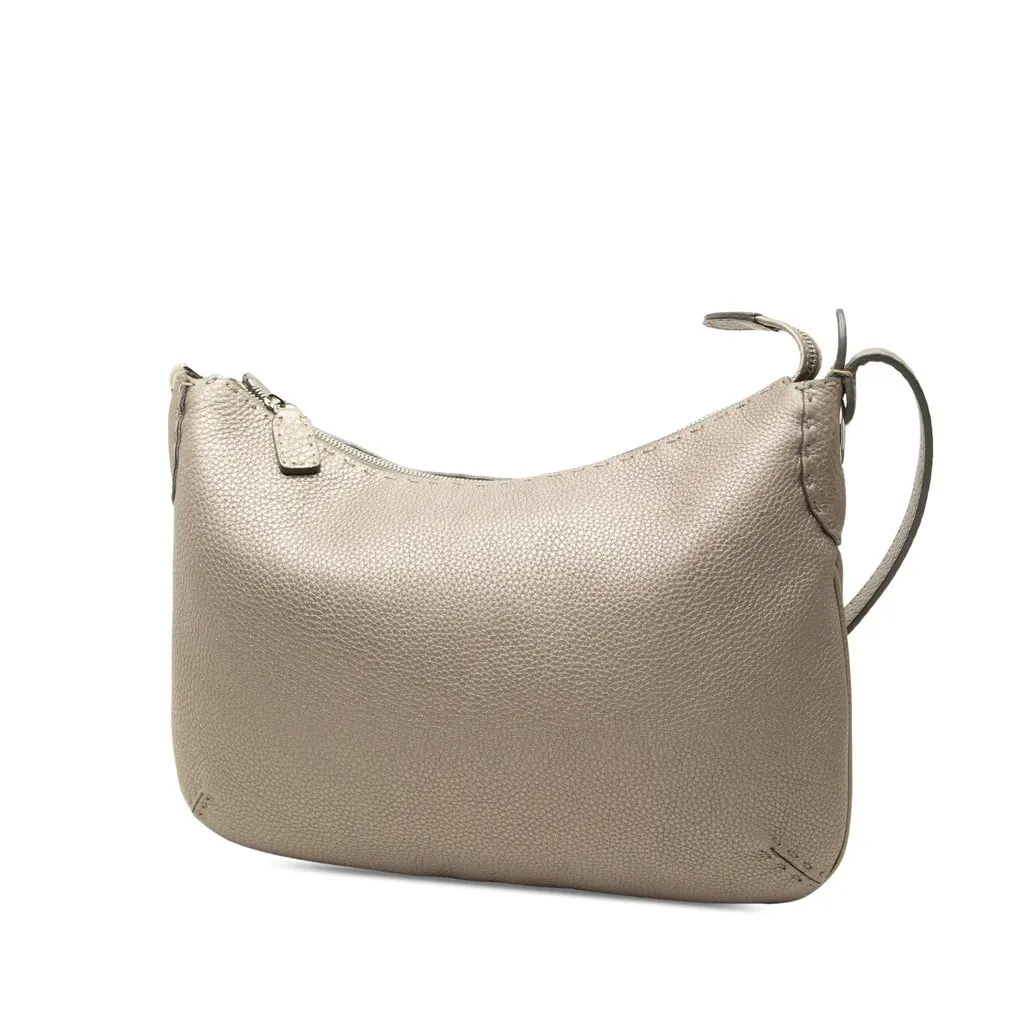 Fendi Medium Leather Selleria Crossbody Grey Leather Good - Back View
