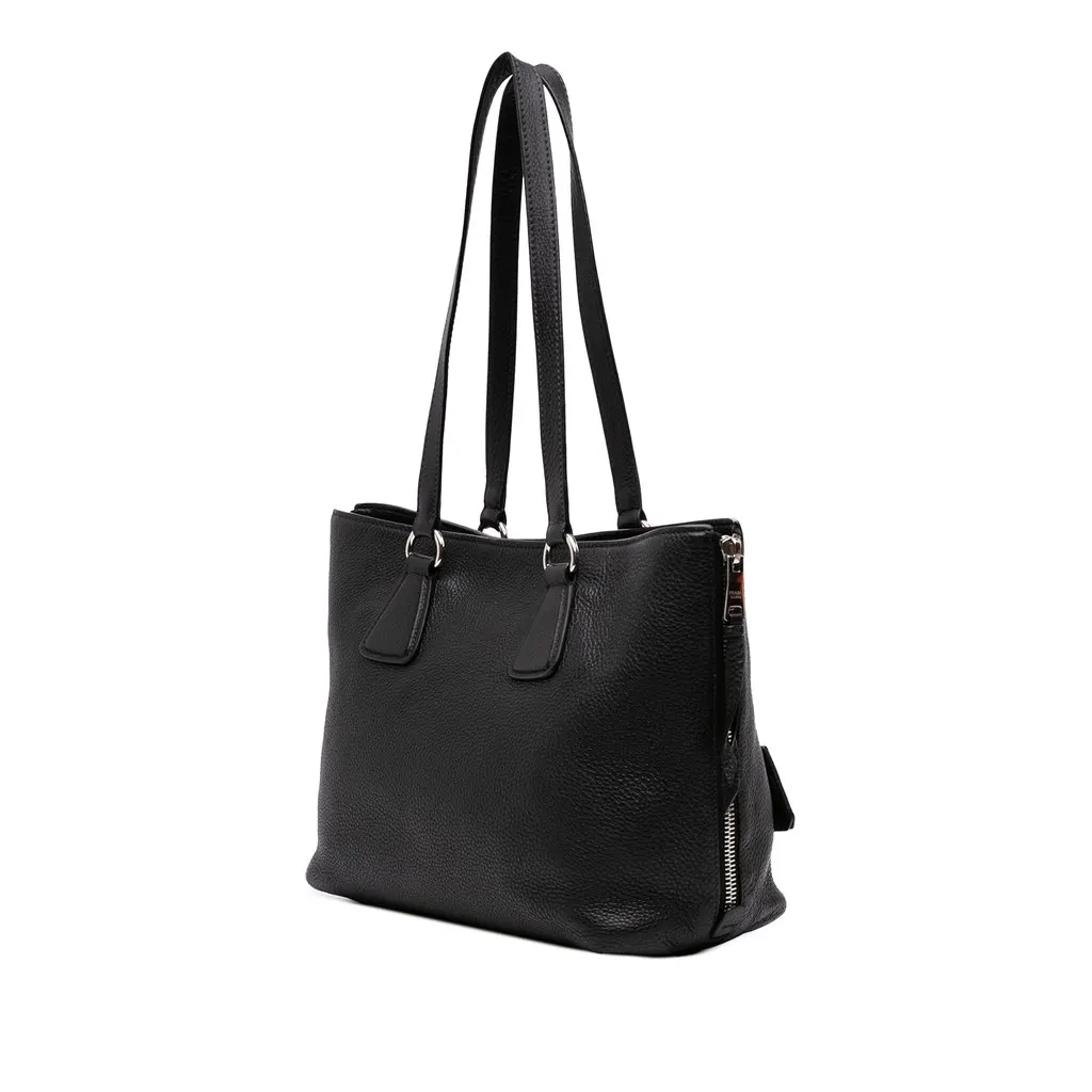 Prada Vitello Daino Side Zip Tote Black Leather Good - Back View