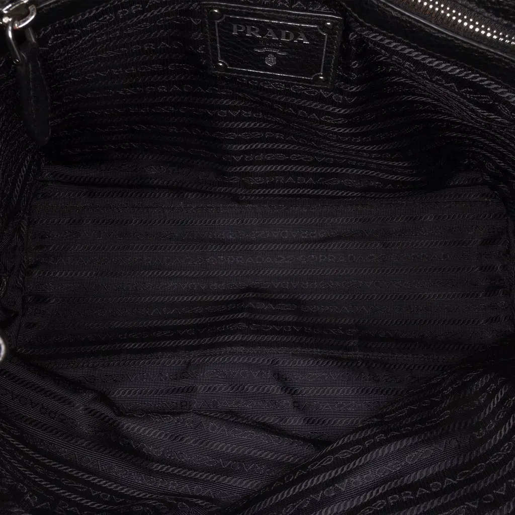 Prada Vitello Daino Side Zip Tote Black Leather Good - Model View