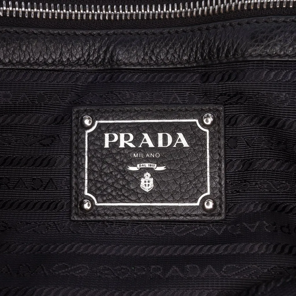 Prada Vitello Daino Side Zip Tote Black Leather Good - Box View