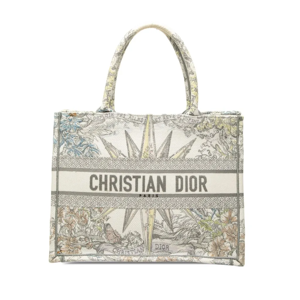 Dior Medium Embroidered Canvas Reve d Infini Book Tote White Canvas Good - Front View