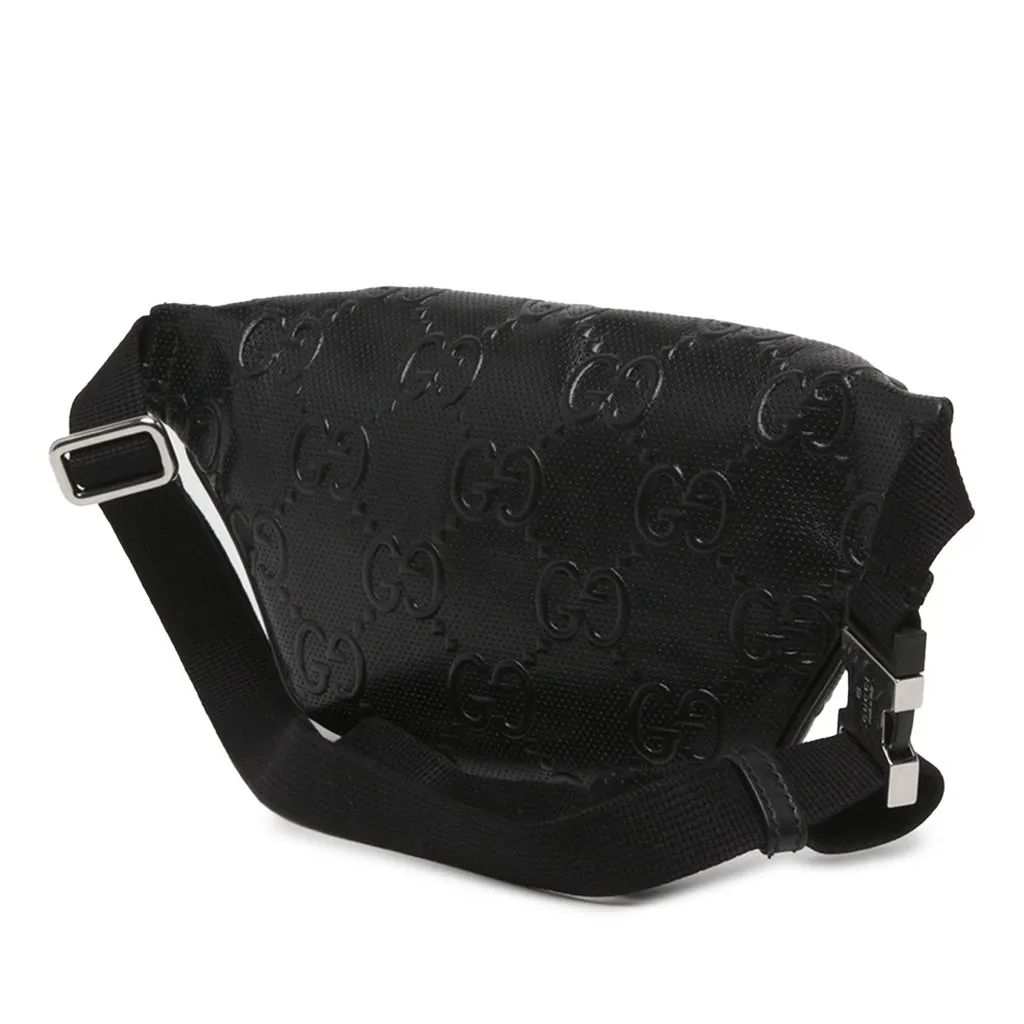 Gucci GG Embossed Perforated Calfskin Belt Bag Black Leather Very good - Back View