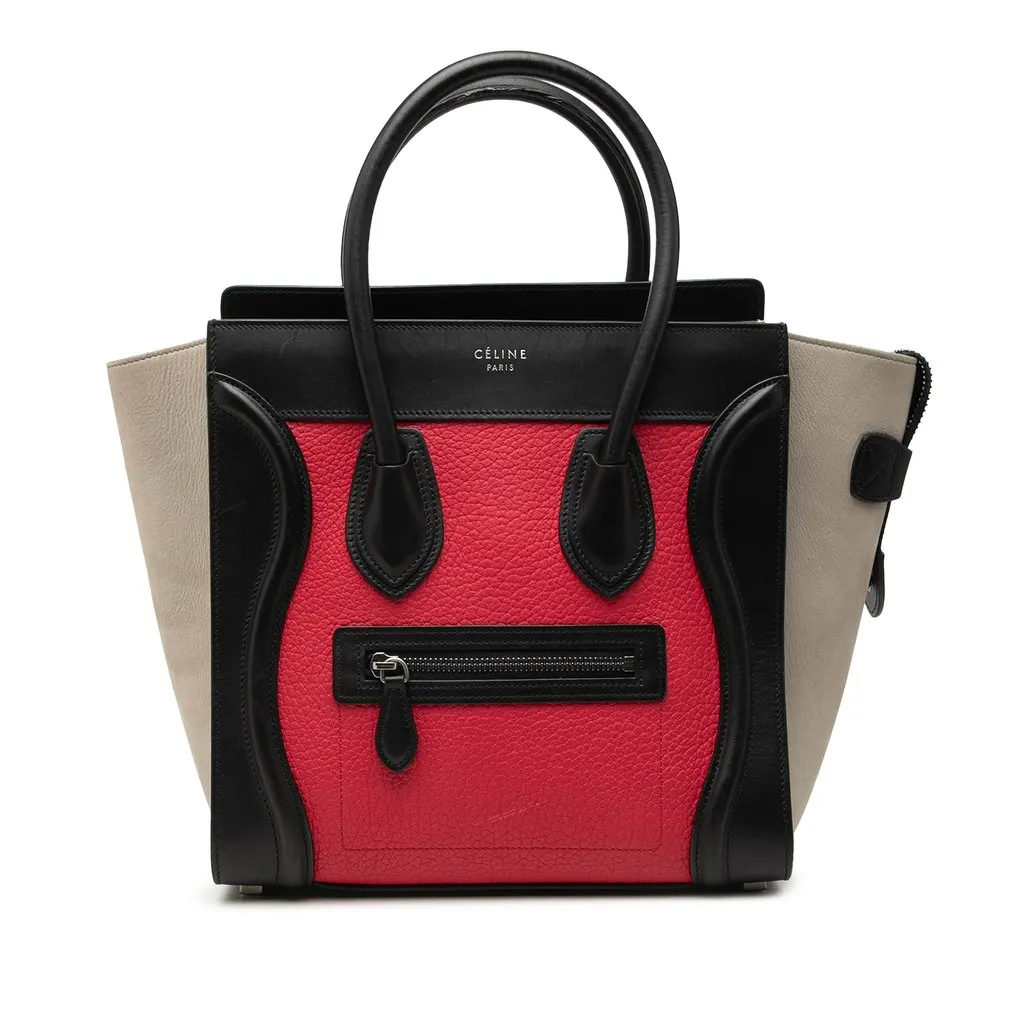 Celine Micro Tricolor Leather Luggage Tote Red Leather Very good - Front View