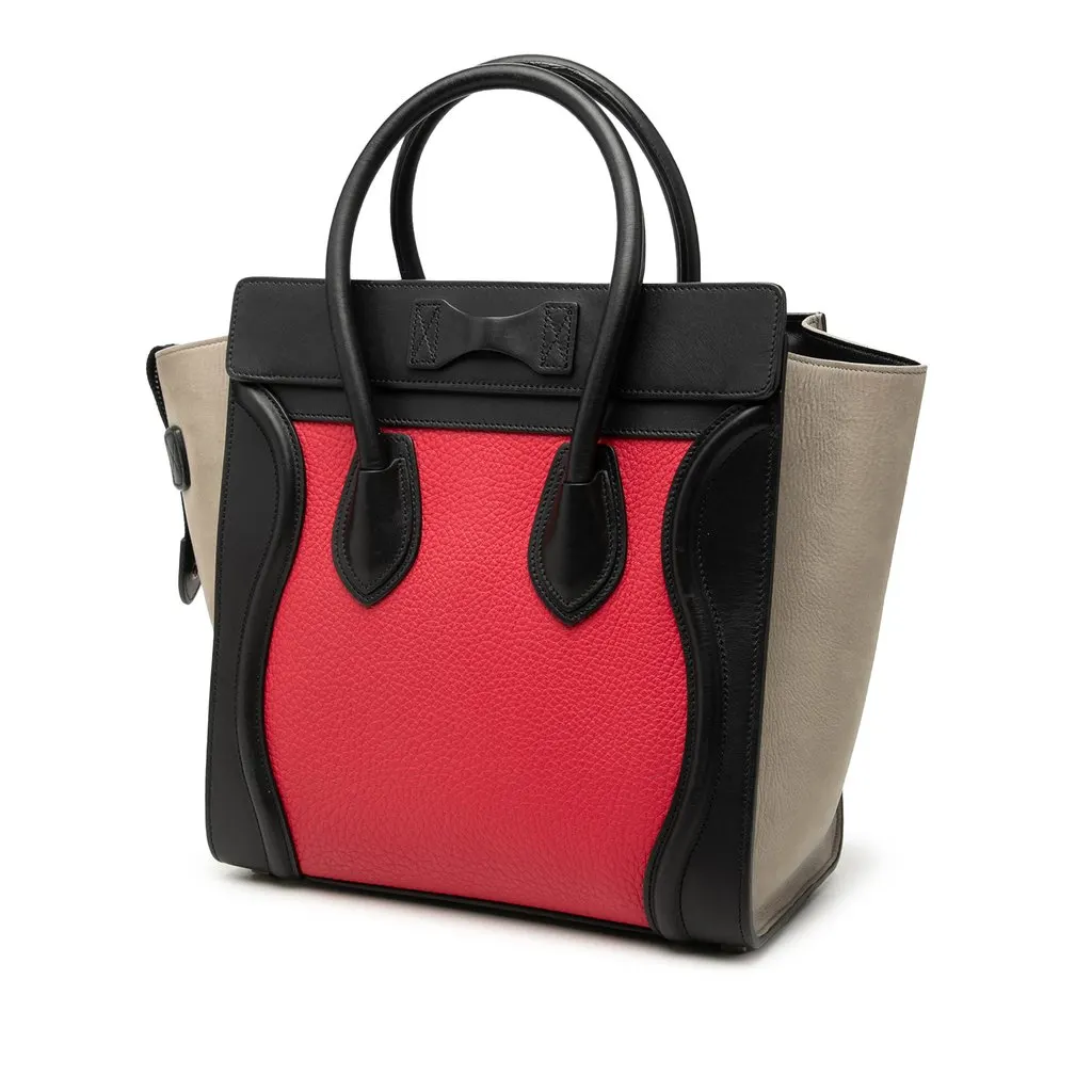 Celine Micro Tricolor Leather Luggage Tote Red Leather Very good - Back View