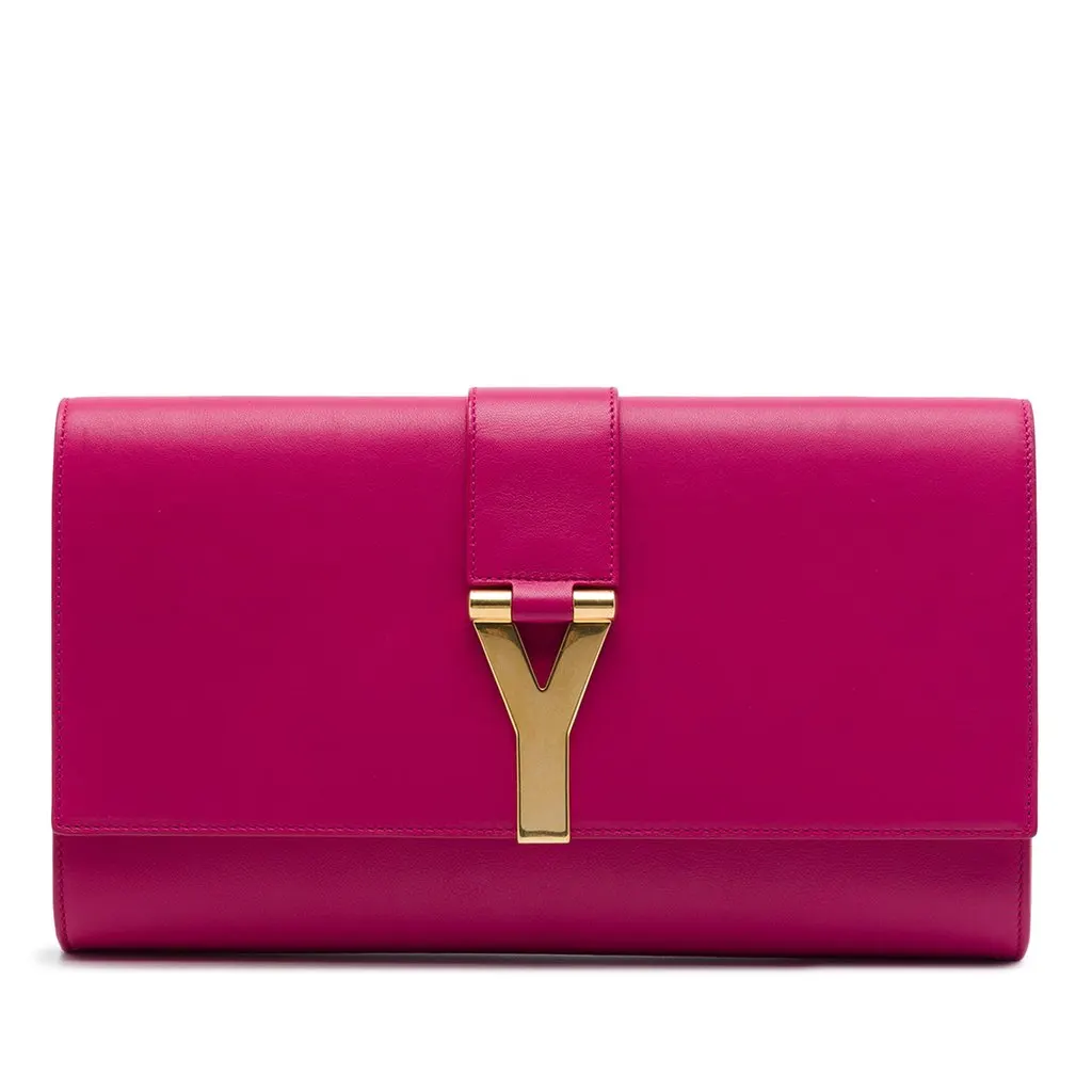 Saint Laurent Leather Chyc Ligne Clutch Pink Leather Very good - Front View