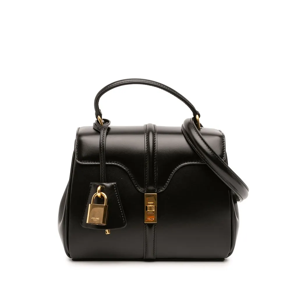 Celine Mini Smooth Calfskin 16 Top Handle Bag Black Leather Very good - Front View