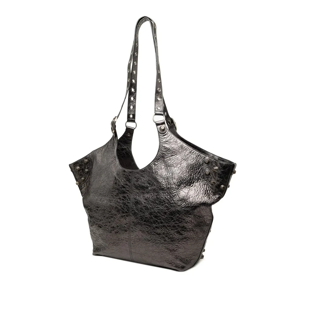 Balenciaga Medium Metallic Crinkled Lambskin Le Cagole Carry All Tote Black Leather Very good - Back View
