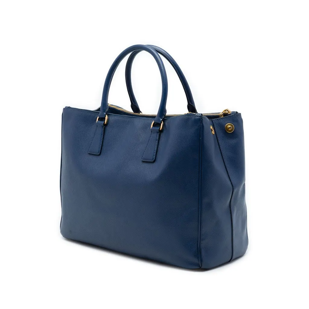 Prada Large Saffiano Lux Galleria Double Zip Tote Blue Leather Good - Back View