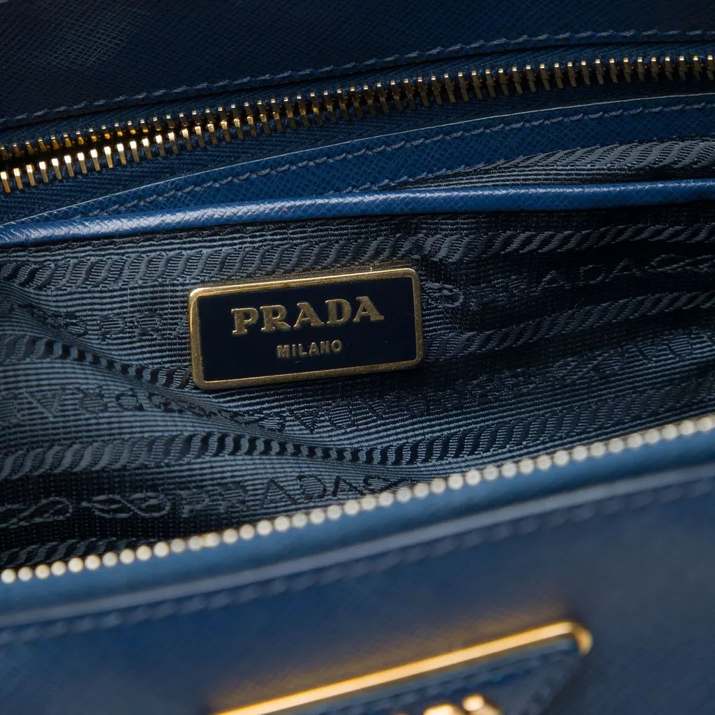 Prada Large Saffiano Lux Galleria Double Zip Tote Blue Leather Good - Box View