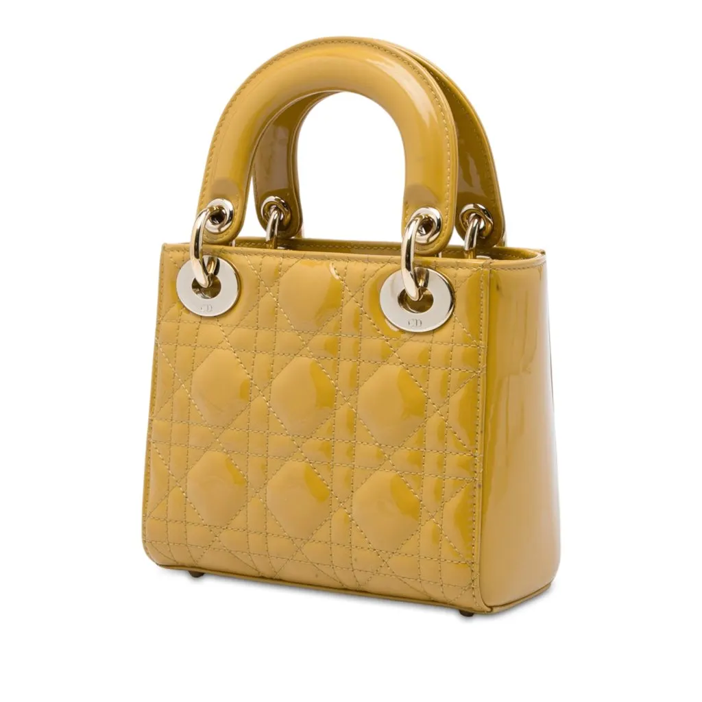 Dior Mini Patent Cannage Lady Dior Yellow Leather Very good - Back View