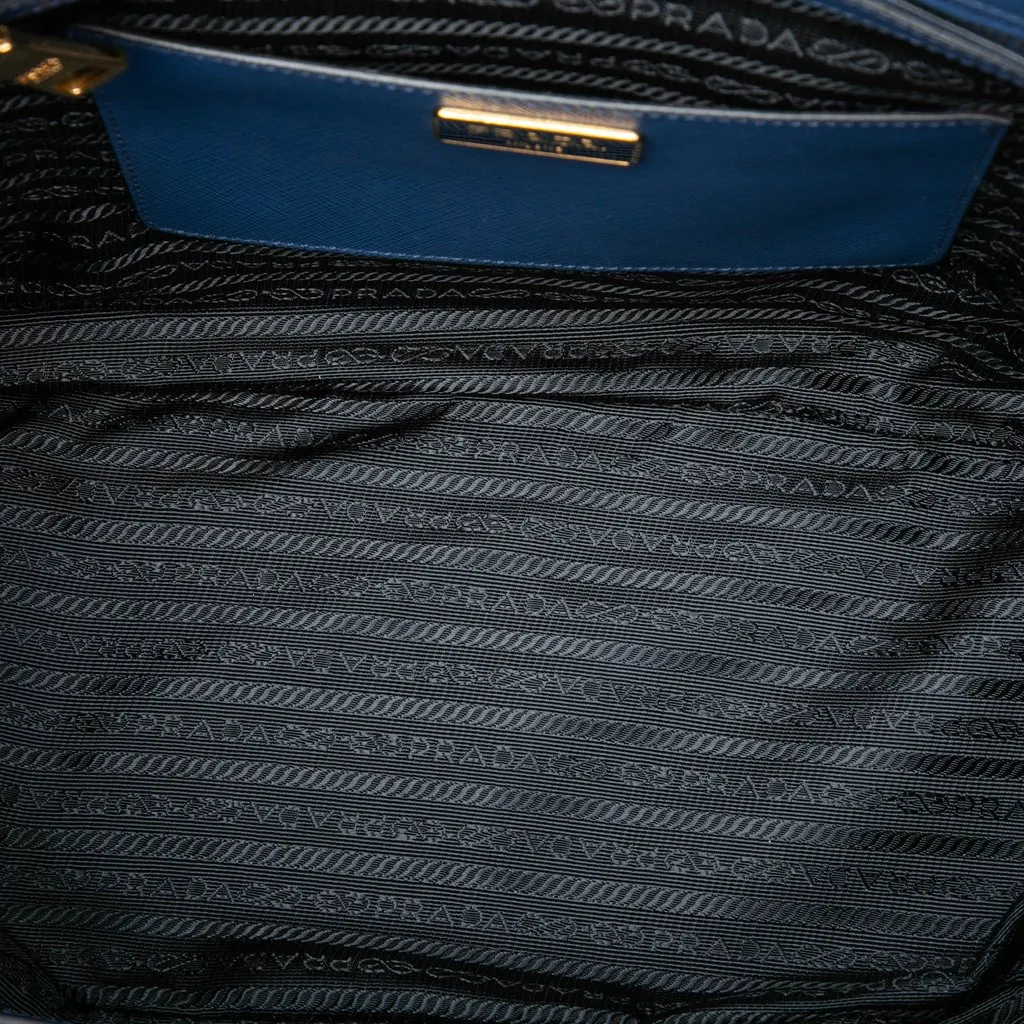 Prada Medium Bicolor Saffiano Lux Galleria Double Zip Satchel Blue Leather Good - Model View