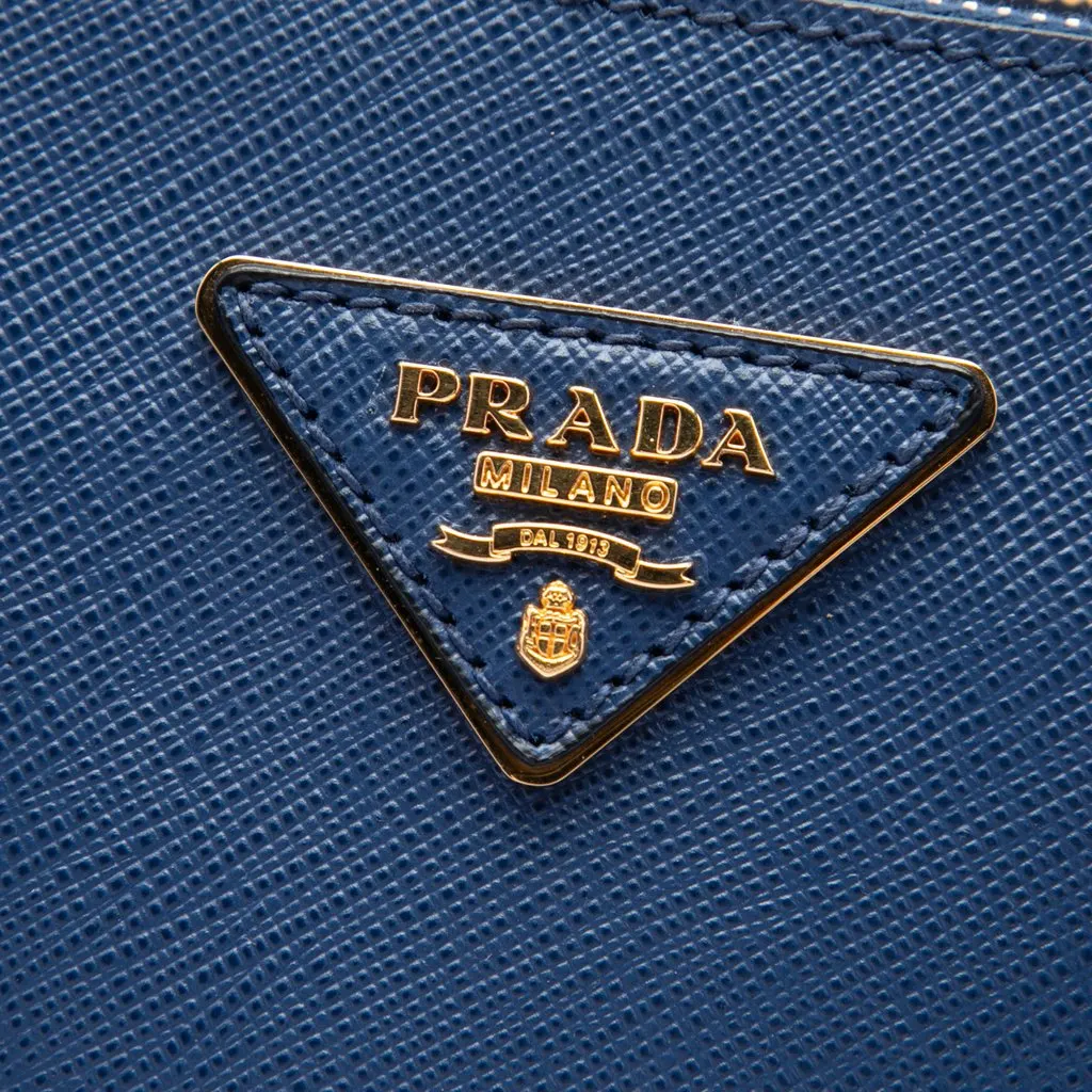 Prada Medium Bicolor Saffiano Lux Galleria Double Zip Satchel Blue Leather Good - Box View