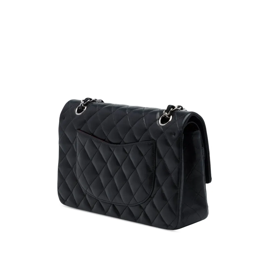 Chanel Medium Classic Lambskin Double Flap Black Leather Very good - Back View