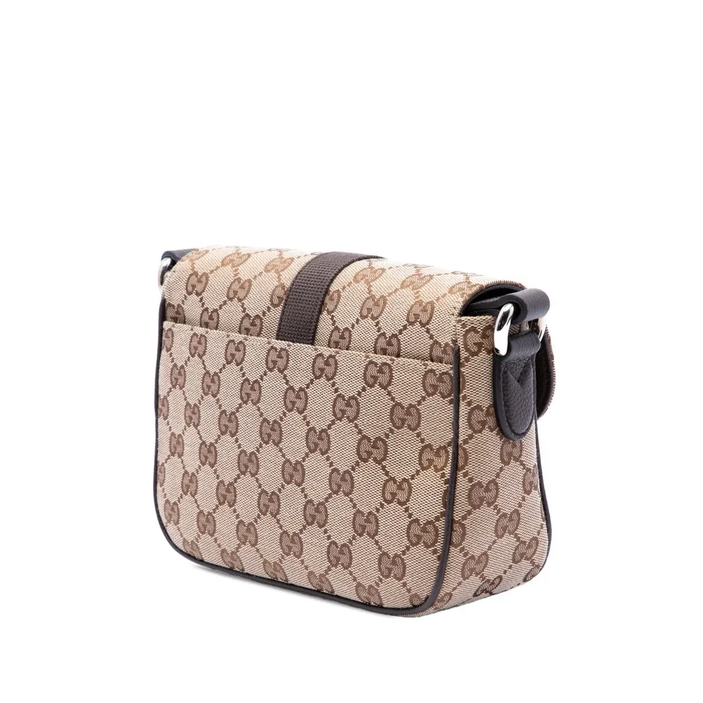 Gucci GG Canvas Web Buckle Flap Crossbody Beige Very good - Back View