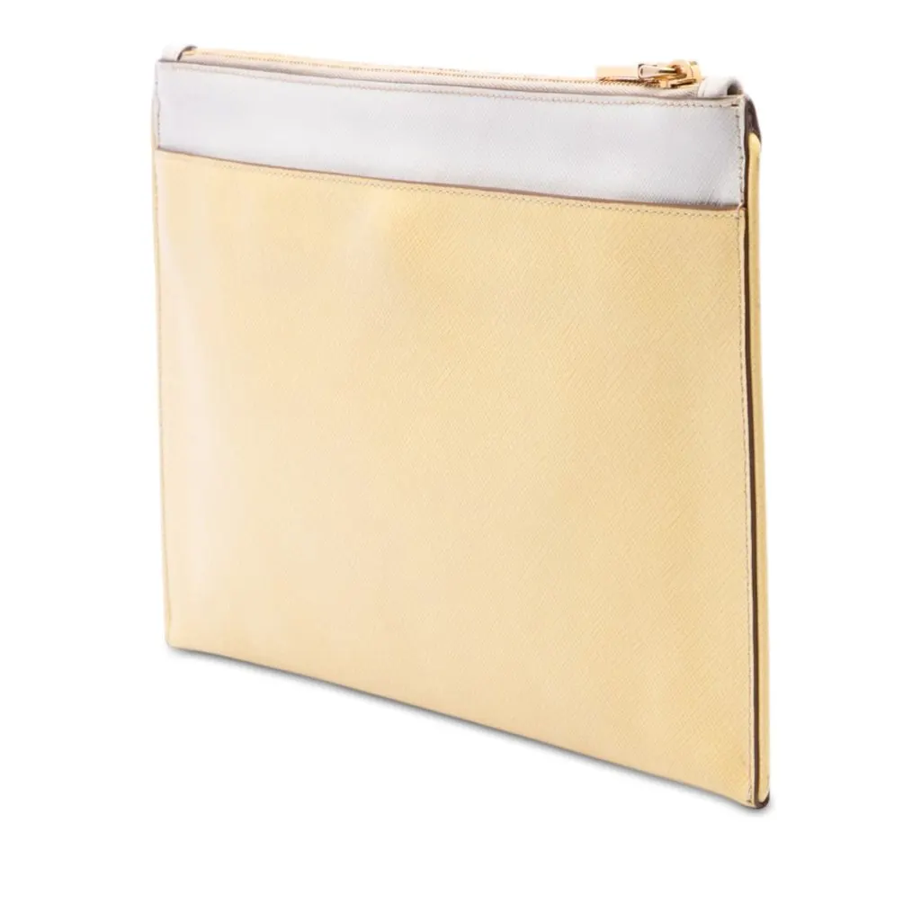Prada Bicolor Saffiano Lux Clutch Yellow Leather Very good - Back View