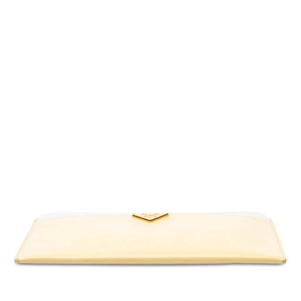 Prada Bicolor Saffiano Lux Clutch Yellow Leather Very good - Inside View