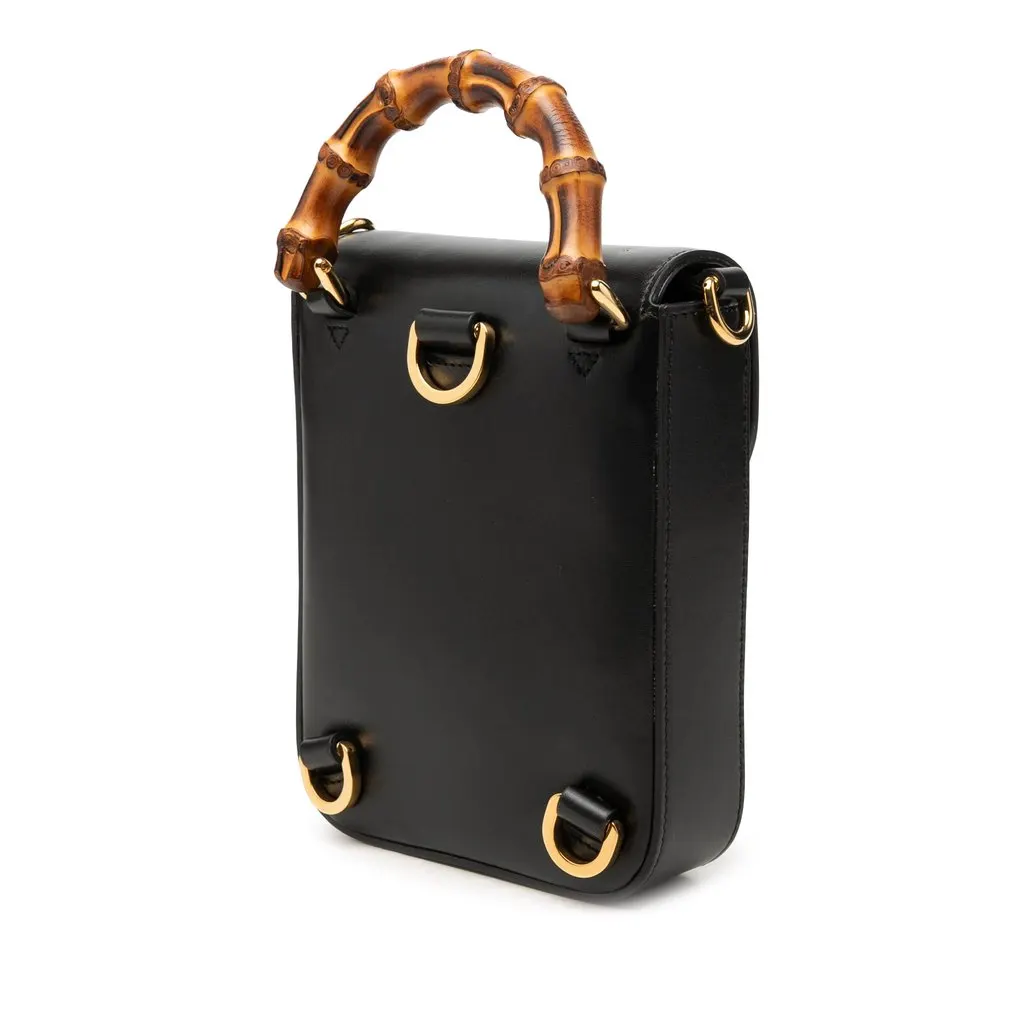 Gucci Mini Calfskin Bamboo Top Handle Bag Black Leather Good - Back View