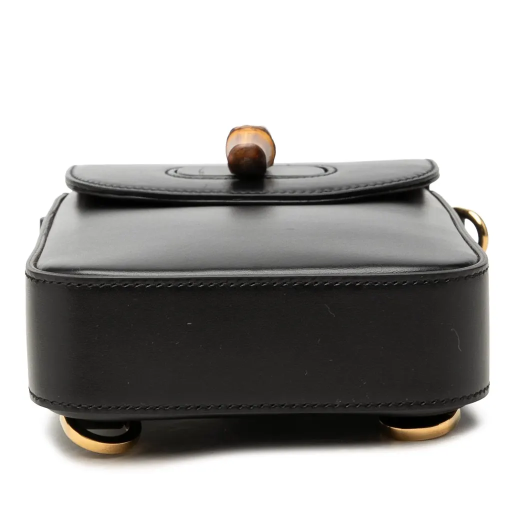 Gucci Mini Calfskin Bamboo Top Handle Bag Black Leather Good - Inside View
