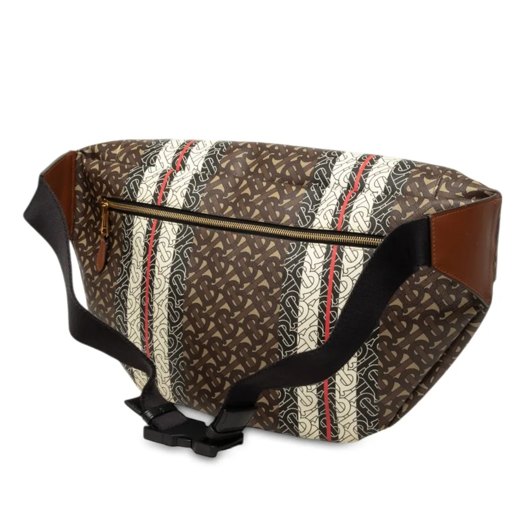 Burberry Extra Large TB Monogram E-Canvas Stripe Belt Bag Brown Very good - Back View