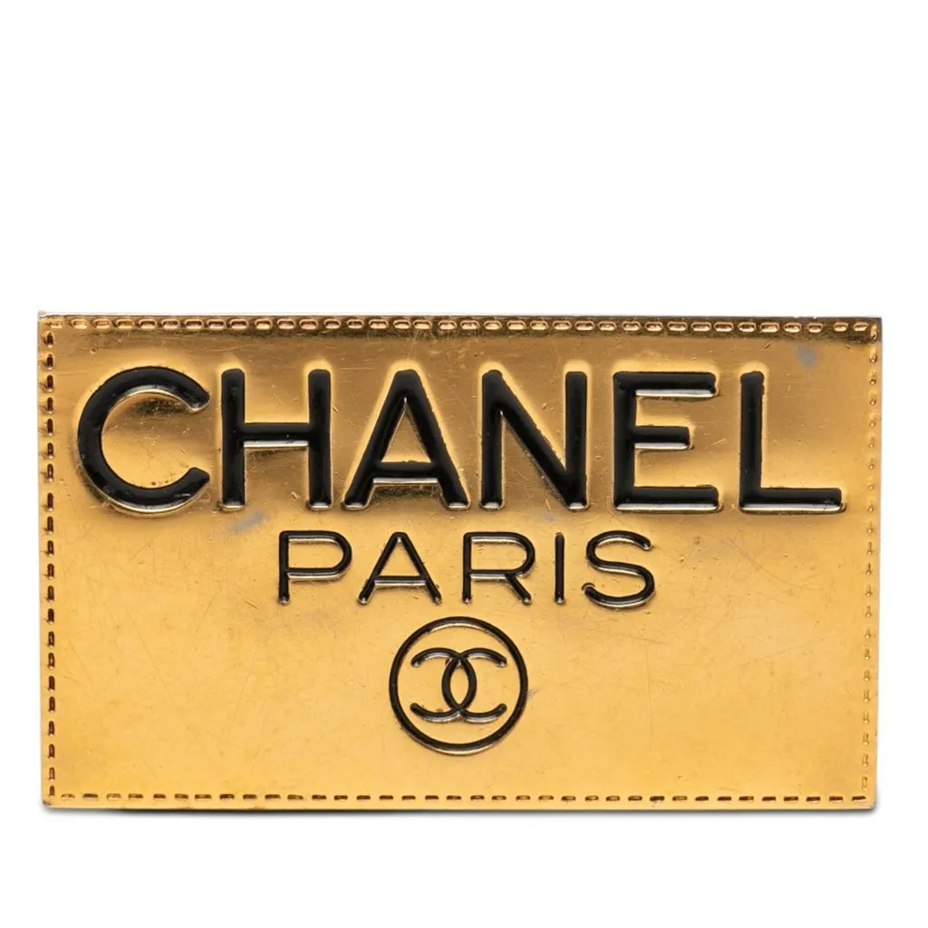 Chanel CC Gold Plated Logo Plate Brooch Gold Metal Very good - Front View