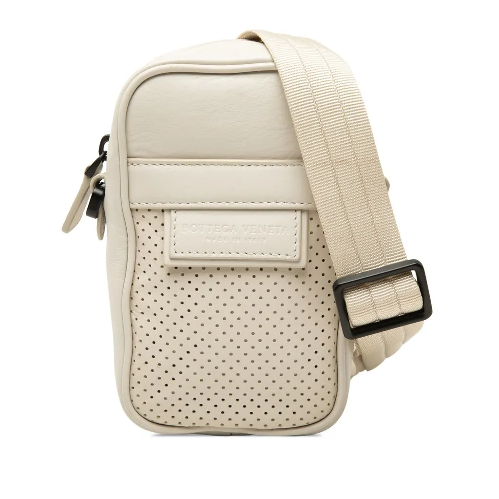 Bottega Veneta Perforated Calfskin Leggero Crossbody White Leather Very good - Front View